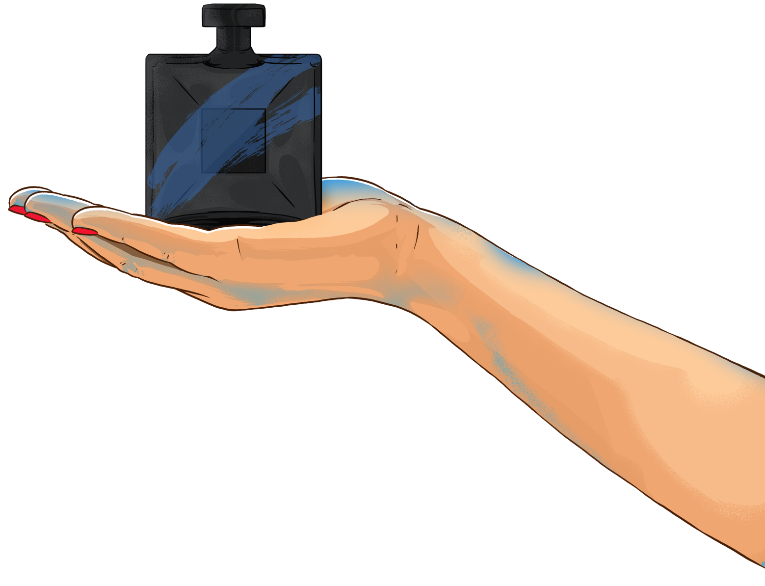 Illustration of hand holding a product sample